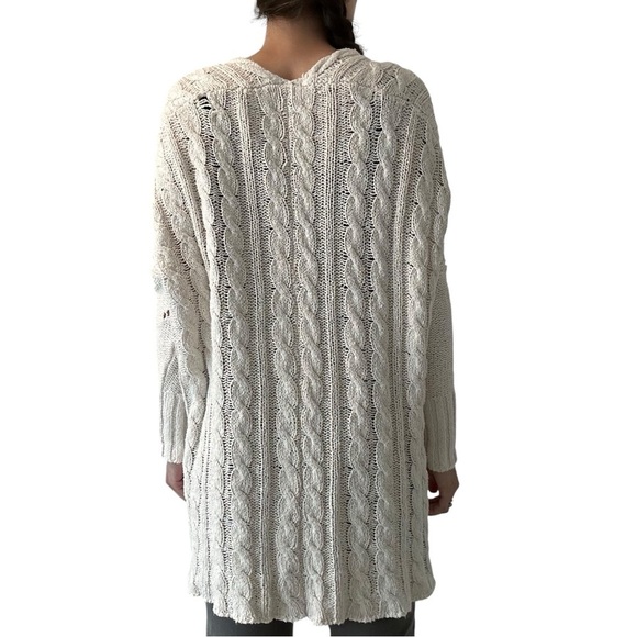 Free People Sweater Tunic V-Neck White Knit Cotton Boho Oversized Size Medium - Picture 2 of 9